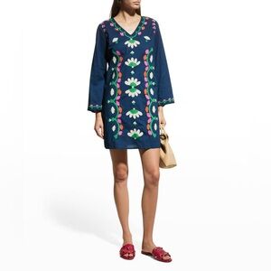 Frances Valentine Goldie Floral Applique V-Neck Tunic Dress Cover Up Size Small